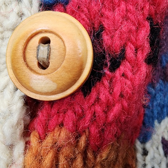 Vintage Express Tricot Cardigan Womens M/L Patchwork Wool Chunky Hand Knit READ - Picture 11 of 12